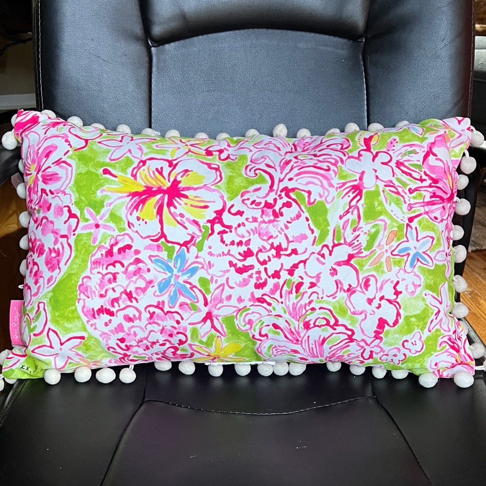 Lilly Pulitzer Pink and Green Floral Accent Pillow